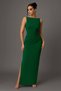 Side Slit Boat Neck Pleated Zara Crepe Fabric Maxi Length Evening Dress - 6