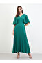 Pleated Crepe A-Line Maxi Dress with Frill Sleeves - 2