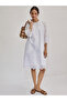 White Cotton Schiffli Knee Length Dress - 6