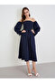 Navy Blue Off Shoulder Midi Dress - 2