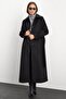 Shirt Collar Waist-Tied Long Coat Black 3152 - 4
