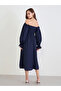 Navy Blue Off Shoulder Midi Dress - 5