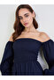 Navy Blue Off Shoulder Midi Dress - 4