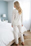 White Black Heart Patterned Long Sleeve Buttoned Piping Pajama Set 7926 - 3
