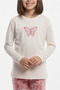 Girl's Cream T-Shirt and Butterfly Patterned Pink Pants Set - 3