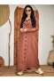 Dress, simple, pockets, buttons, leather trim, long sleeves with cuffs, linen, casual