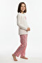 Girl's Cream T-Shirt and Butterfly Patterned Pink Pants Set - 2