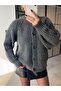 Buttoned Selanik Knitted Anthracite Cardigan - 2