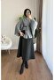 Belt Detail Embellished Poncho Black Belt Silver Light Gray