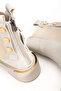 Women's Beige Leather Boots with Gold Studs and Heel Detail and Elastic Sides - 2