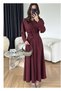 Burgundy Casual Pleated Dress - 2330