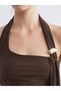 Lcw Vision Brown Interlock Plain Halter Collar Sleeveless Women's Blouse - 3