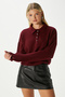 Women's Otto Soft Textured Pola Collar Burgundy Sweater - 5