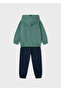 4-10 Years Old Boys' Green Hooded Printed Sweatshirt and Black Sweatpants Set - 2