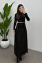 New Women's Black Polka Dot Maxi Tulle Skirt with Back Elastic Detail and Zipper - 6