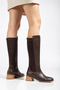 Women's Below-The-Knee Zippered Stretch Elastic Daily Boots Nora Brown Skin