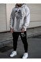 Men's Graffiti Teddy Bear Printed Hooded Tracksuit Set
