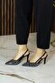 Sacha Premium Black Crepe Stone Open Back Pointed Toe Thin Heeled Evening Dress Shoes - 2