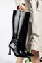 Black Shiny Color Buckle Detail Heel Women's Boots - 5