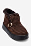 Women's Ankle Length Furry Boots Real Leather Rc 604 Brown - 3