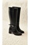 Melinta Black Zippered Buckle Detailed Black Boots - 7