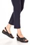 Genuine Leather Wedge Heeled Sandals Asy.848 Black - 3
