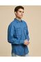 Faded Denim Shirt with Classic Collar and Long Sleeves - 3