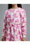 Printed Knit Dress with Crew Neck and Long Sleeves - 5