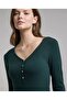 Ribbed Top with V-Neck and Long Sleeves - 3