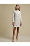 Textured A-Line Dress with Crew Neck and Long Sleeves - 4