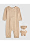 Brown Girl's Knitted Sleepsuit with Toy Set