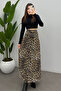 Women's Leopard Back Elastic Detailed Zippered Maxi Tulle Skirt - 8
