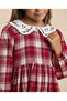 Plaid Flared Dress with Baby Collar and Long Sleeves - 5