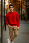 Men's Casual Basic Red Loose Sweater - 6
