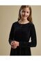 Solid Fit and Flare Dress with Crew Neck and Long Sleeves - 4