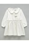Appliqued A-Line Dress with Baby Collar and Long Sleeves