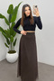 Women's Brown Thin Wave Printed Tulle Skirt with Back Elastic Detail and Zipper - 7