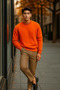 Men's Casual Basic Orange Loose Sweater - 3