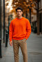 Men's Casual Basic Orange Loose Sweater