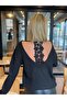    Women's Long Sleeve V-Neck Window Back Lace Detail Thick Ribbed Camisole Blouse - 4
