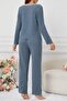 Blue Cotton Lace Detailed Buttoned Pajama Set - 4