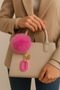 Letter U Pink Glitter Keychain & Charm [with Pompom Option]