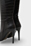 Women's Pointed Toe Heeled Side Zipper Casual Boots Masi Brown Crocodile - 3