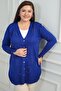 Women's Sleeves Button Detailed Stone Letter Printed Cold Yarn Plus Size Cardigan