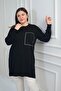 Women's Front Single Pocket Stone Print Detailed Plus Size Knitweartunic Blouse - 2