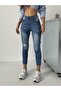 Women's Laser Cut Blue Embroidered Denim Tight-Leg Pants Jeans - 2