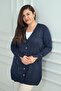 Women's Sleeves Button Detailed Stone Letter Printed Cold Yarn Plus Size Cardigan