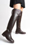 Brown Leather Rider Over-The-Knee Short Heeled Non-Slip Sole Zippered Bihter Women's Boots - 7