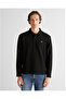 Men's Black Jacquard C Neck Polo Neck Sweater