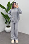 Women's Gray Turtleneck Pocket Detailed Sweater Pants Knitwear Set - 5
